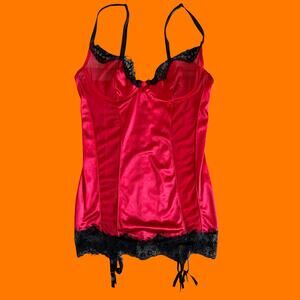 00's vintage red satin mesh y2k lingeire bustier babydoll MEDIUM